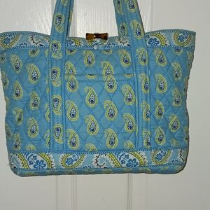 Vera Bradley Bermuda Blue Aqua Paisley Quilted Tote